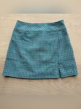 Kenar Geometric Print Fuax Wrap Turquoise Blue 70s Mod Mini Skirt Women's size 6